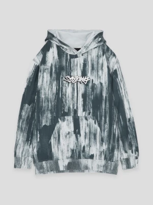 Niebieska bluza z nadrukiem tie dye i napisem Reporter