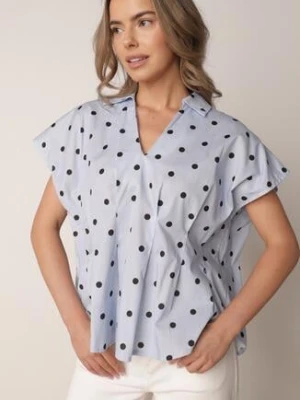 Niebieska Bluzka o Fasonie Oversize w Kropki z Bawełny Pireia jumelle