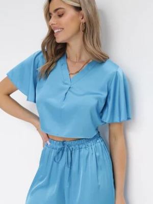 Niebieska Bluzka o Koszulowym Fasonie z Krótkimi Rękawami Movois lily rose