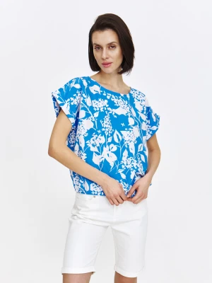 Niebieska bluzka o swobodnym kroju w jasne wzory