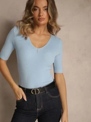 Niebieska Bluzka z Prążkowanej Dzianiny Unarese glo-story