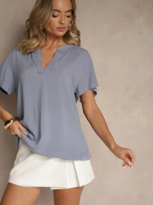 Niebieska Bluzka z Wiskozy z Dekoltem w Serek Savelae sublevel