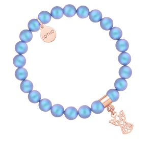 Niebieska bransoletka z pereł SWAROVSKI® CRYSTAL z ażurowym aniołkiem z różowego złota SOTHO