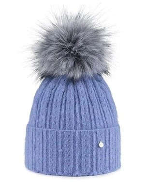 Niebieska czapka damska z alpaką z pomponem Olsen