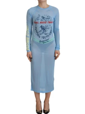 Niebieska Długa Sukienka Z Długimi Rękawami Dsquared2