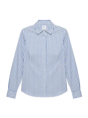 Niebieska Dopasowana Elastyczna Koszula z Supima Bawełny Bez Prasowania w Wielopaski Brooks Brothers