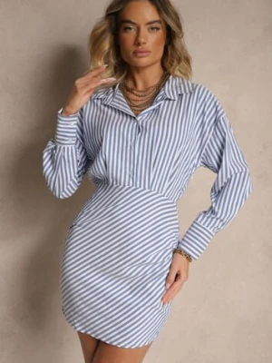 Niebieska Dopasowana Sukienka o Koszulowym Kroju w Prążki Mevistra lovery