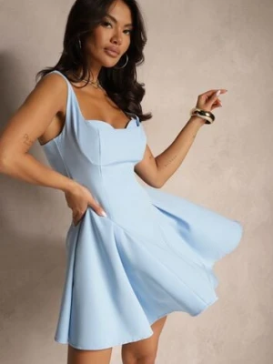 Niebieska Gorsetowa Sukienka o Rozkloszowanym Kroju na Ramiączkach Tasami allyson