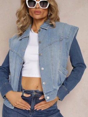 Niebieska Jeansowa Kamizelka z Bawełny Zapinana na Guziki z Kieszeniami Yevani rosa