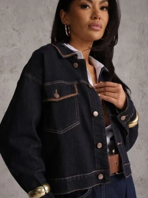 Niebieska Jeansowa Kurtka z Bawełną z Ozdobnymi Lamówkami Nedine milas91