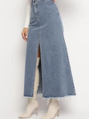 Niebieska Jeansowa Spódnica z Wysokim Stanem i Postrzępionym Dołem Hayva elsa.m by may