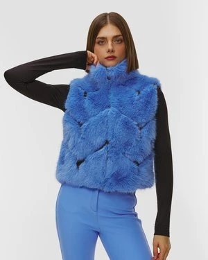 Niebieska Kamizelka Futerkowa Damska Sportalm