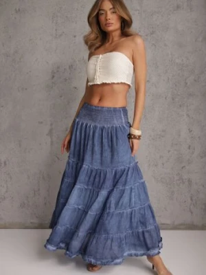 Niebieska Kaskadowa Bawełniana Spódnica High Waist Stylizowana na Denimową Ealnas yu & me