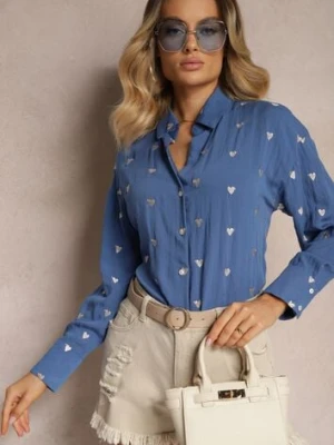 Niebieska Klasyczna Koszula Bawełniana z Dodatkiem Lnu Larnniea melya by melody