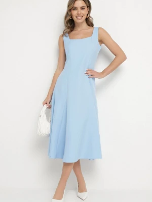 Niebieska Klasyczna Sukienka o Rozkloszowanym Kroju Delure New Collection