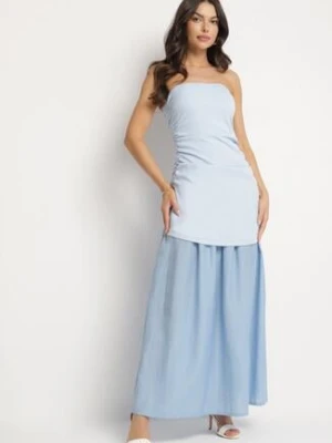 Niebieska Koktajlowa Sukienka Typu Bandeau z Marszczeniem Izelessa allyson