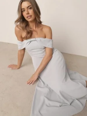 Niebieska Koktajlowa Sukienka VICES Hiszpanka o Rozkloszowanym Kroju Diolora