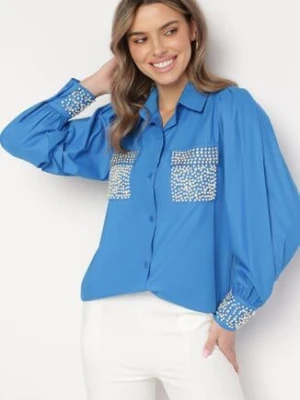 Niebieska Koszula Bogato Ozdobiona Cyrkoniami i Perłami Primulla elsa.m by may