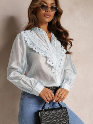 Niebieska Koszula na Guziki z Ozdobną Koronką Raneem elsa.m by may