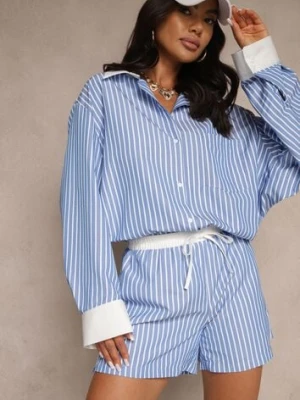 Niebieska Koszula Ozdobiona Kieszonką i Paskami Zarindia retro & icone