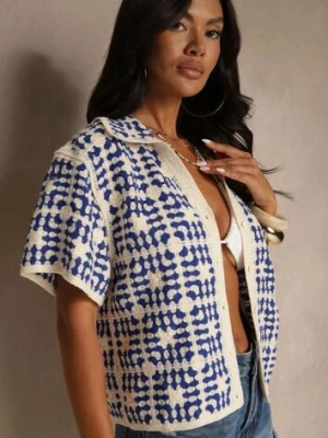 Niebieska Koszula z Bawełny Ozdobiona Geometrycznym Wzorem Melundria rosa