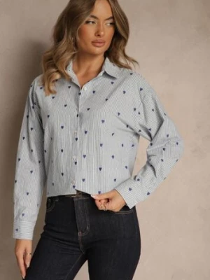 Niebieska Koszula z Bawełny w Serduszka i Drobne Paseczki Fenimalla rosa