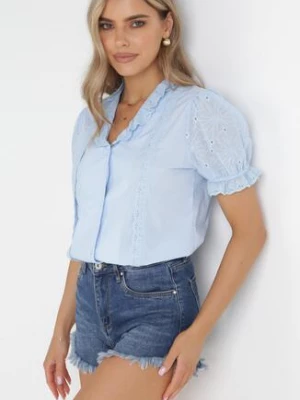 Niebieska Koszula z Bufiastymi Rękawami i Koronkowymi Tasiemkami Jasly elsa.m by may