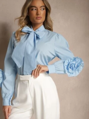 Niebieska Koszula z Elegancką Kokardą i Falbanami Zaliressa allyson