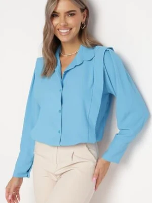 Niebieska Koszula z Falbaną przy Ramionach i Kołnierzem Sarya lily rose