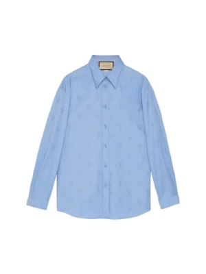 Niebieska Koszula z Logo i Wzorem Jacquard Gucci