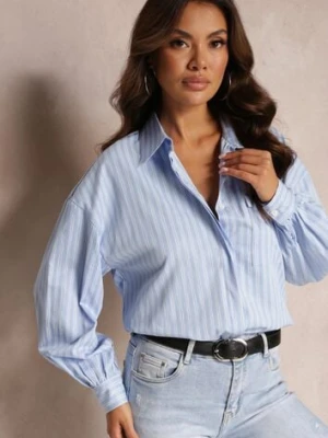 Niebieska Koszula z Rozszerzonym Dołem i Kołnierzem w Paski Anzle rosa