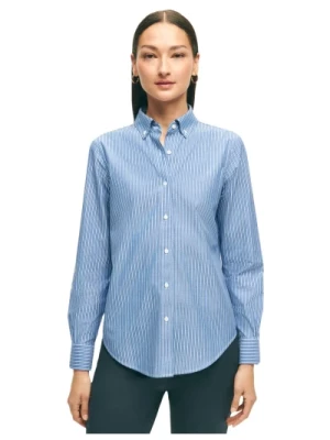 Niebieska Koszula z Supima i Stretchem Bez Konieczności Prasowania z Kołnierzykiem Button-Down Brooks Brothers