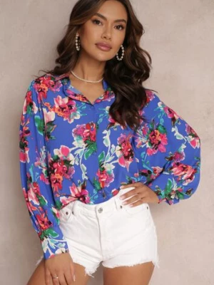 Niebieska Koszula z Szerokim Rękawem i Kołnierzykiem Marceline retro & icone