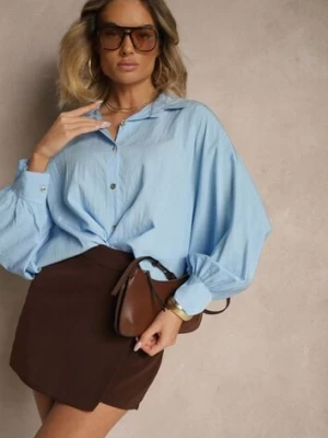 Niebieska Koszula z Wiskozą w Stylu Nietoperza Sonarielia j studio