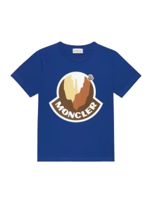 Niebieska Koszulka Dziecięca z Nadrukiem Logo Moncler