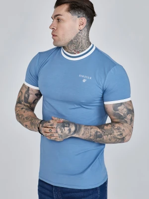 SikSilk Męska Niebieska Koszulka z Obrączkowym Dekoltem