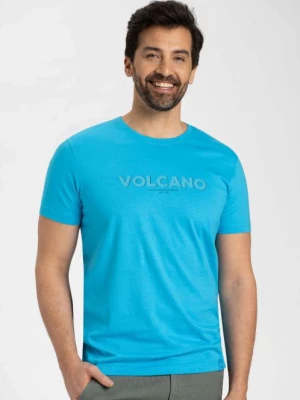 Niebieska koszulka męska z gumowym nadrukiem T-MONTE Volcano