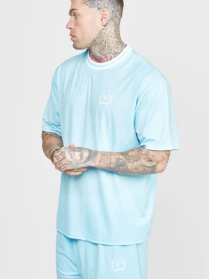 Zdjęcie produktu Niebieska koszulka męska z opuszczonymi ramionami i siatką SikSilk