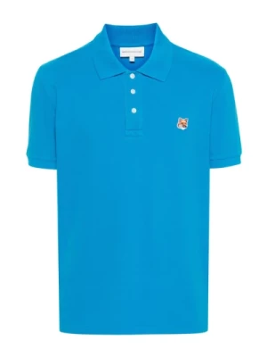 Niebieska Koszulka Polo z naszywką Fox Head Maison Kitsuné