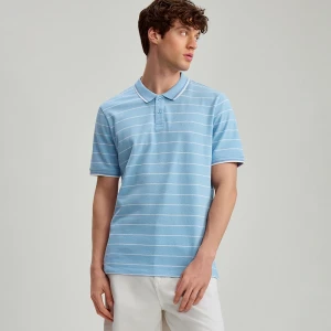 Niebieska koszulka polo ze strukturalnej dzianiny House