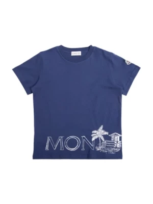 Niebieska Koszulka z Logo z Bawełny Moncler