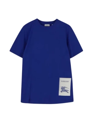 Niebieska Koszulka z Okrągłym Dekoltem z Bawełny Burberry