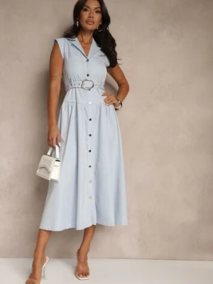 Niebieska Koszulowa Sukienka z Ozdobnym Paskiem Deviolin elsa.m by may