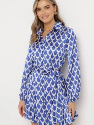 Niebieska Koszulowa Sukienka z Wiązanym Paskiem Atheneta bisou's project