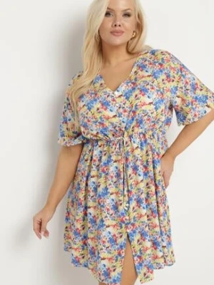 Niebieska Koszulowa Sukienka z Wiskozą Ozdobiona Wiązaniem Edirilira melya by melody