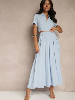 Niebieska Koszulowa Sukienka z Wiskozy z Cienkim Paskiem Filanella unigirl