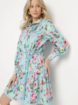 Niebieska Koszulowa Sukienka ze Stójką i Falbanką Madalyn elsa.m by may