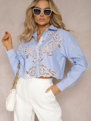 Niebieska Krótka Koszula z Bawełny Ozdobiona Ażurowymi Wstawkami Nunora elsa.m by may
