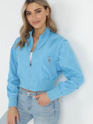 Niebieska Kurtka Bomberka z Odpinanymi Rękawami i Ściągaczami Nawaal ann gissy