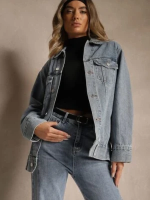 Niebieska Kurtka Jeansowa o Casualowym Fasonie Belissen milas91